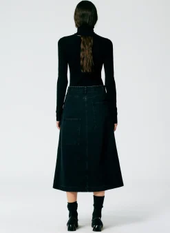Denim Midi A-Line Skirt-Tibi New