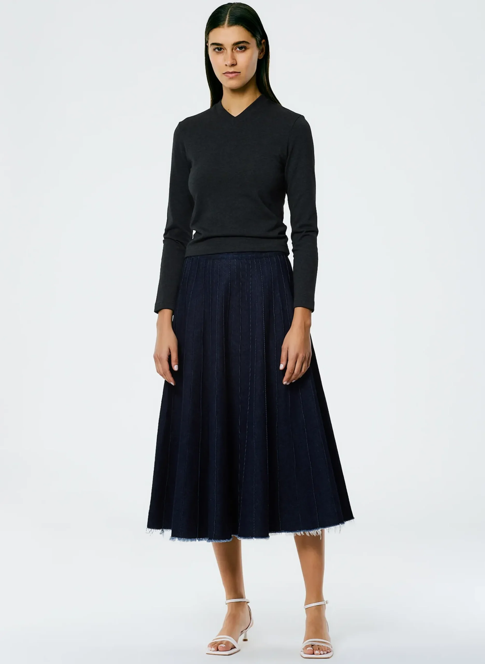 Brushed Denim Pintucked Skirt-Tibi Discount