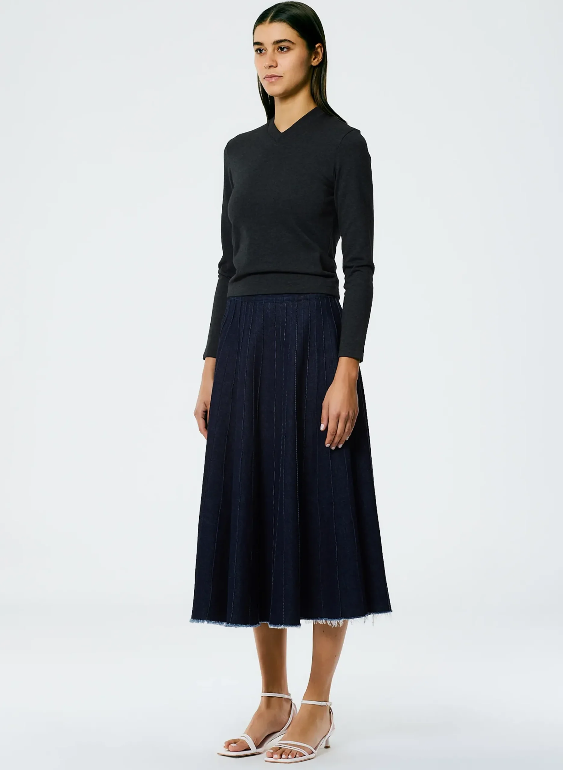 Brushed Denim Pintucked Skirt-Tibi Discount