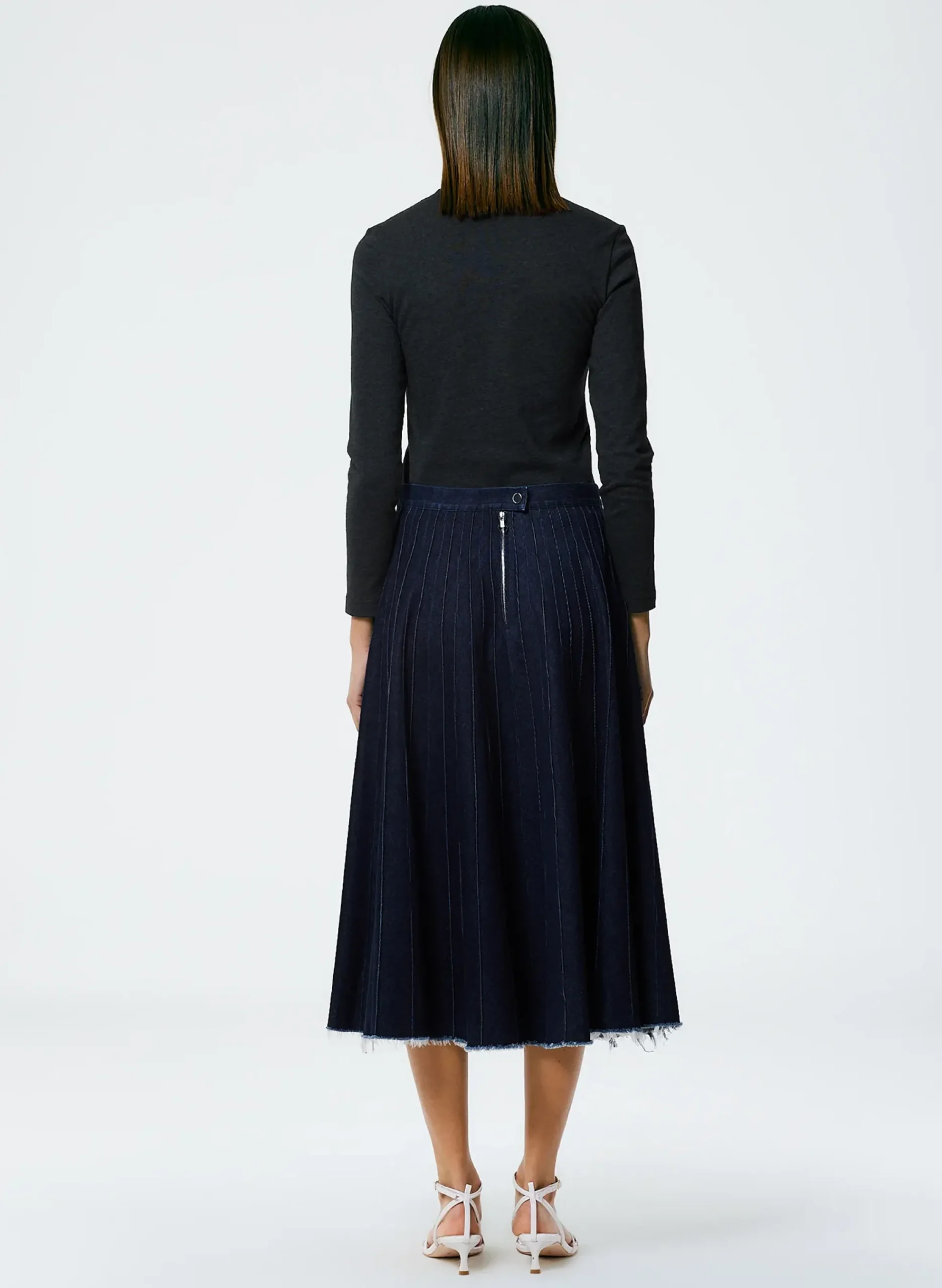 Brushed Denim Pintucked Skirt-Tibi Discount