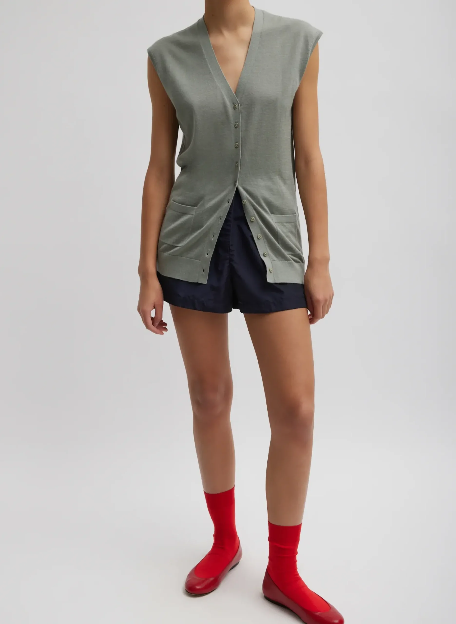 Cashmere Silk Blend Sleeveless Button Down Sweater-Tibi New