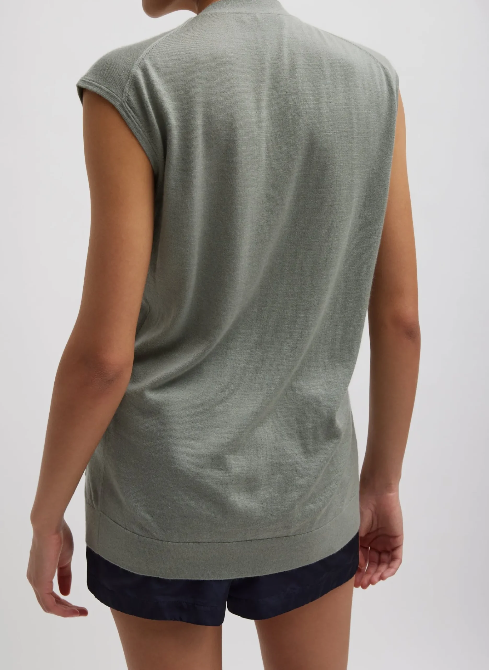Cashmere Silk Blend Sleeveless Button Down Sweater-Tibi New