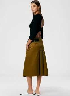 Chino Wide Pleat Wrap Skirt-Tibi Outlet