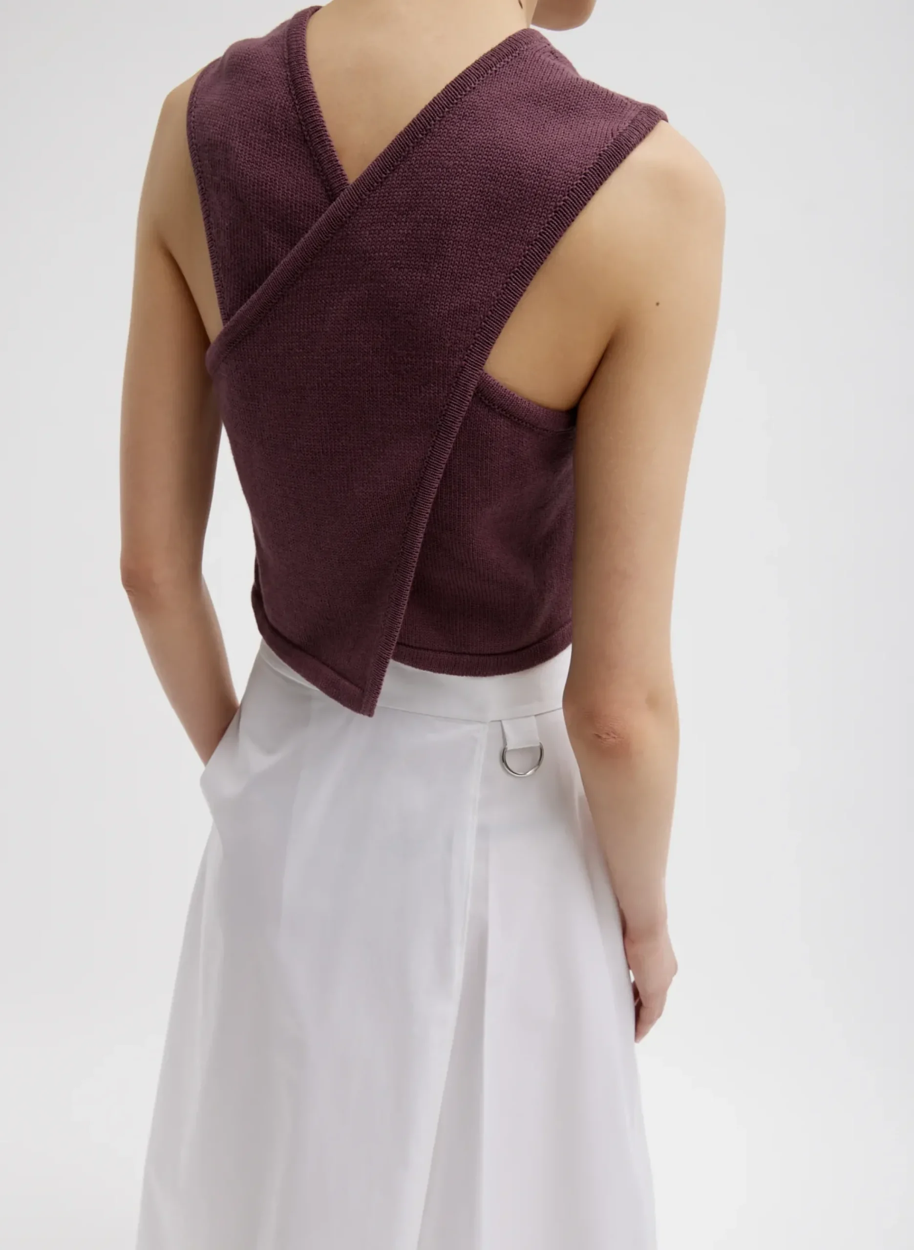 Cotton Criss Cross Cropped Sleeveless Sweater-Tibi Outlet