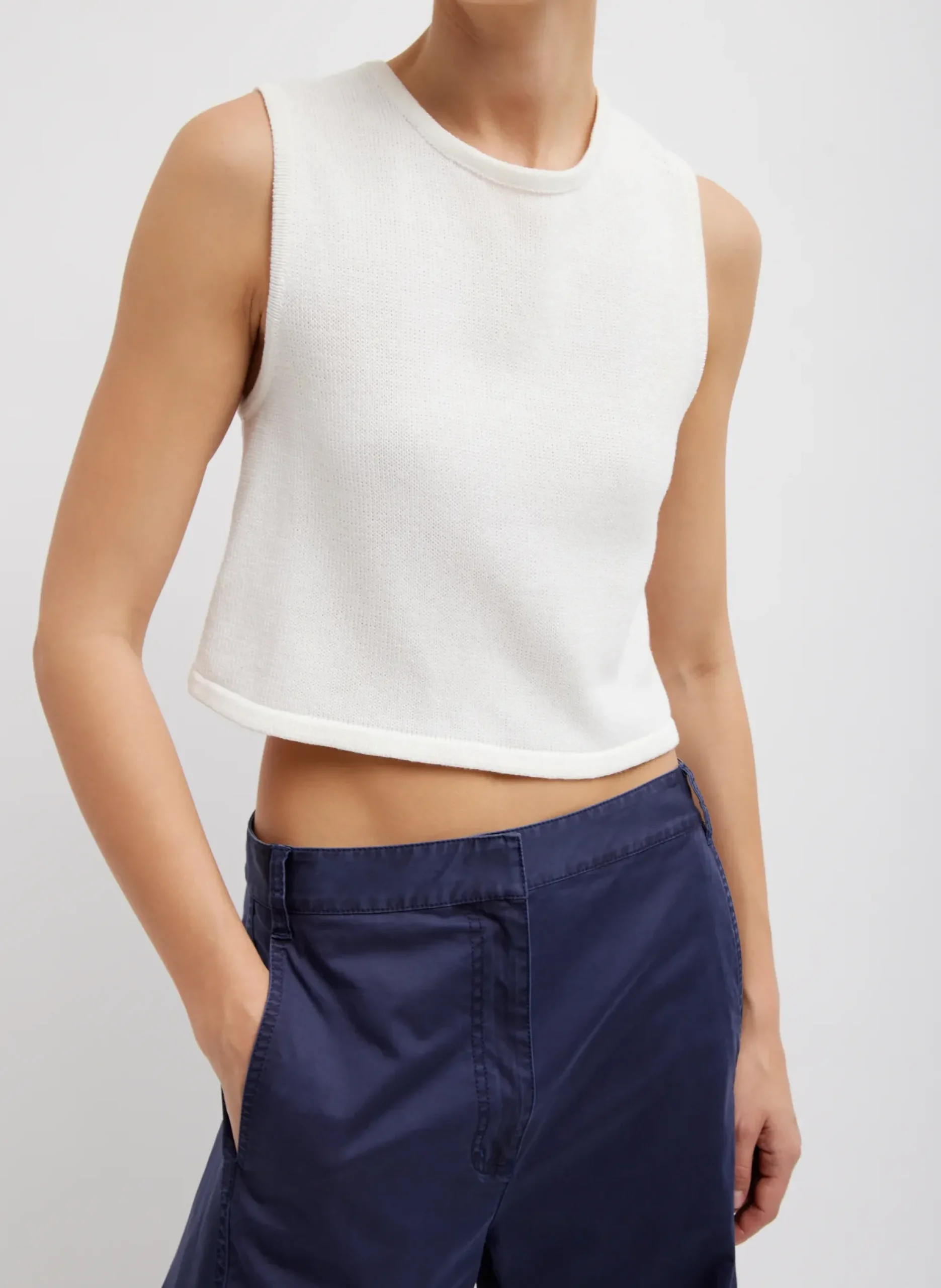 Cotton Criss Cross Cropped Sleeveless Sweater-Tibi New
