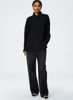Crinkle Shirting Oversized Shirt-Tibi Best