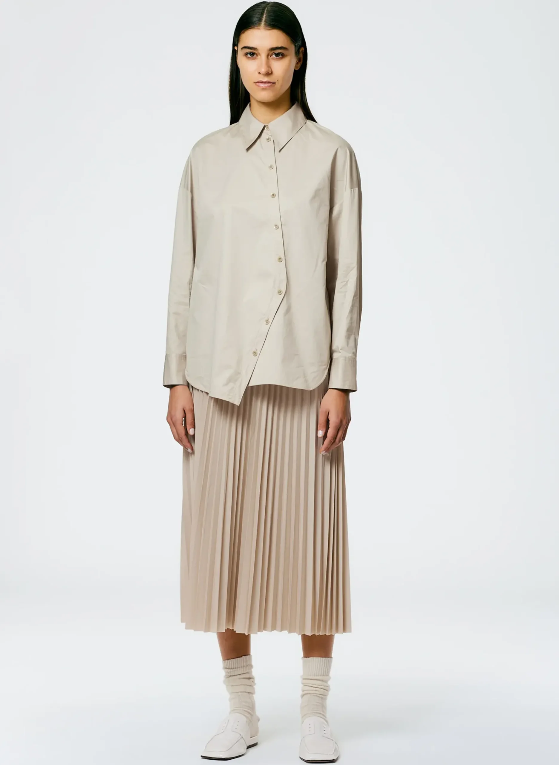 Eco Poplin Asymmetrical Shirt-Tibi Best