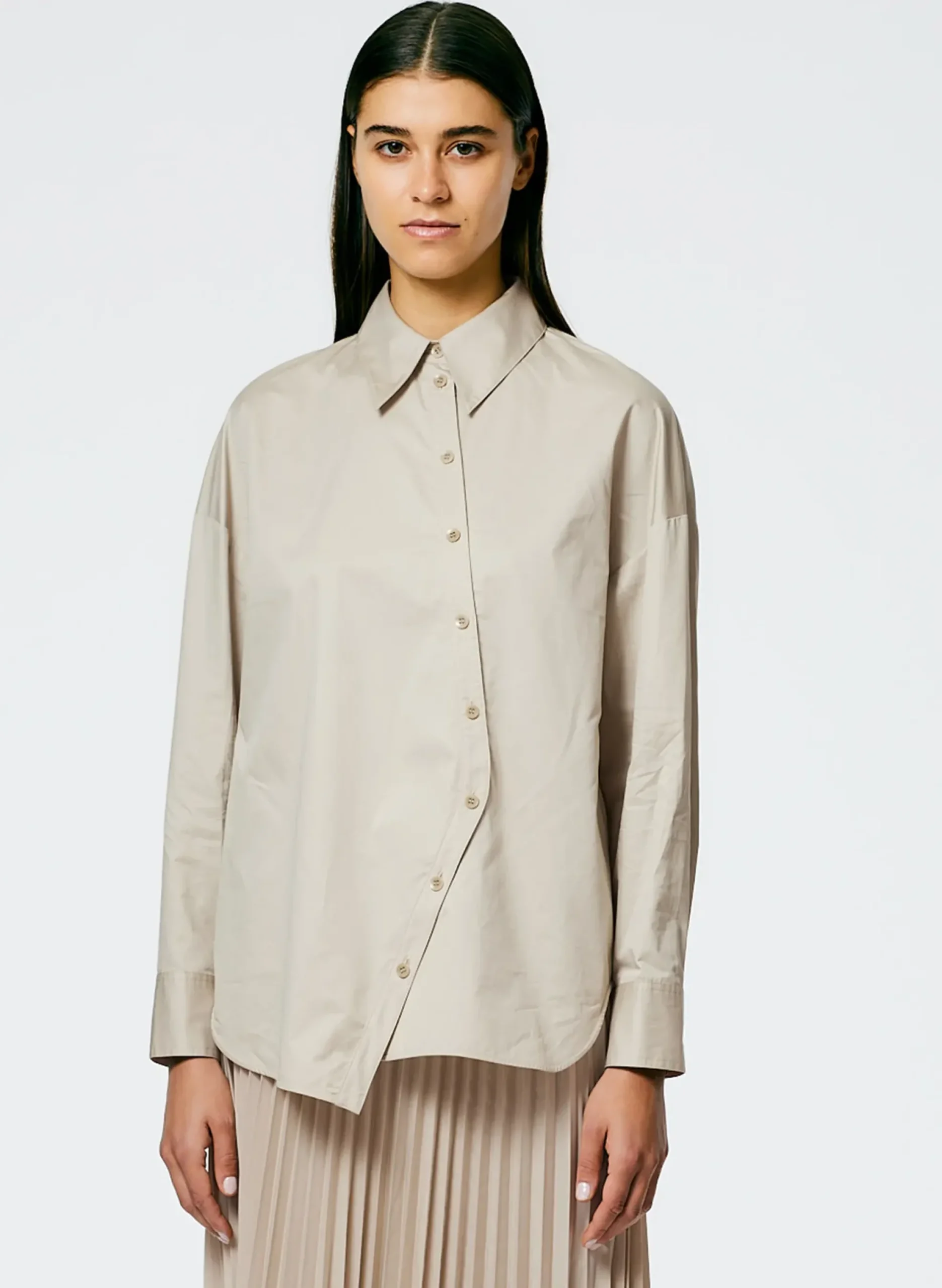Eco Poplin Asymmetrical Shirt-Tibi Best