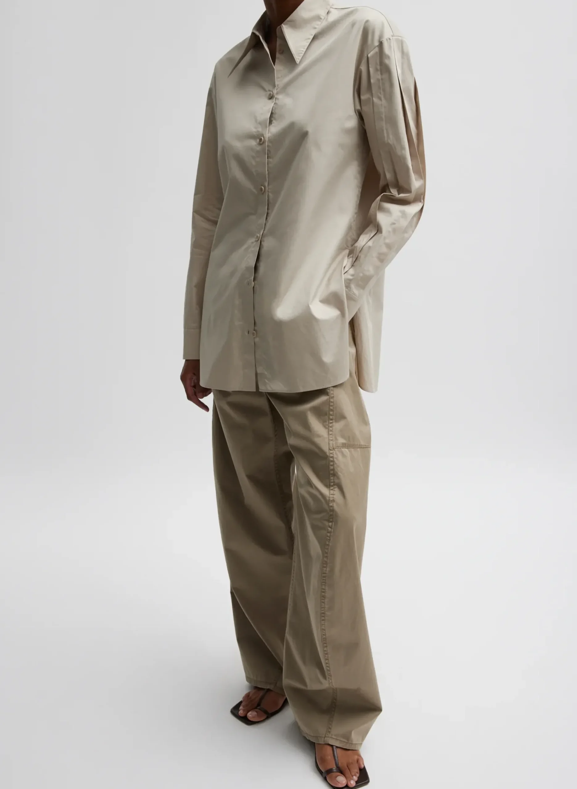 Eco Poplin Shirt With Tucked Sleeve-Tibi Sale