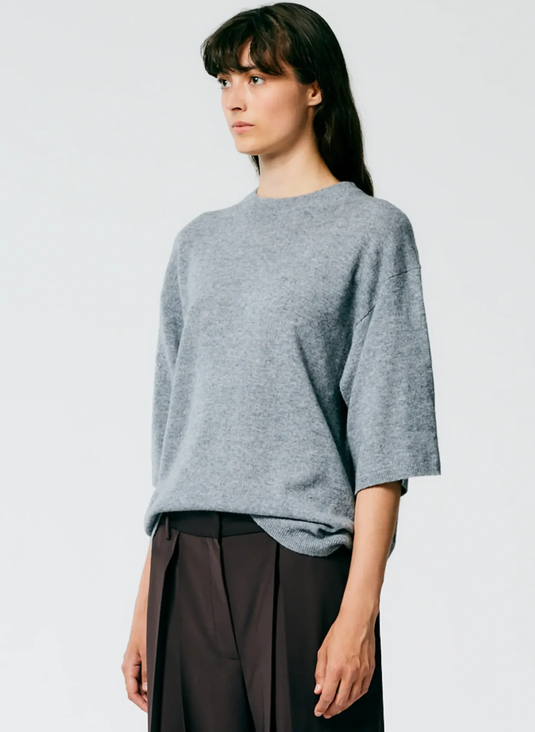 Feather Weight Cashmere Oversized Easy T-Shirt-Tibi Hot