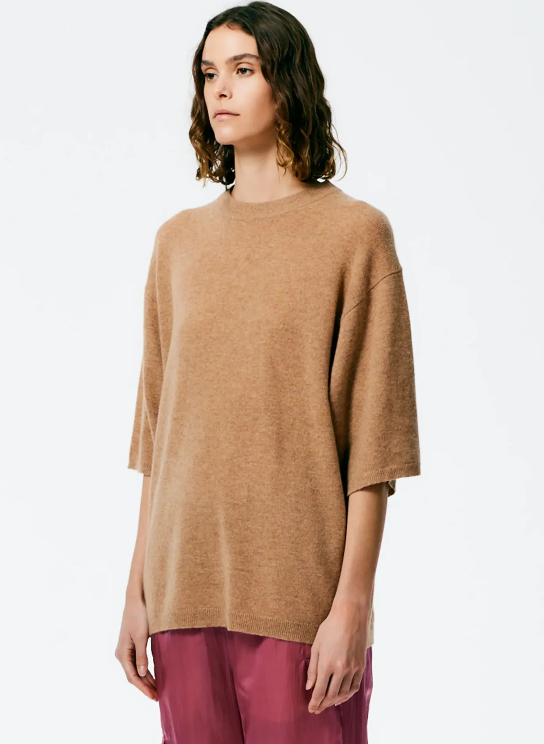 Feather Weight Cashmere Oversized Easy T-Shirt-Tibi Fashion