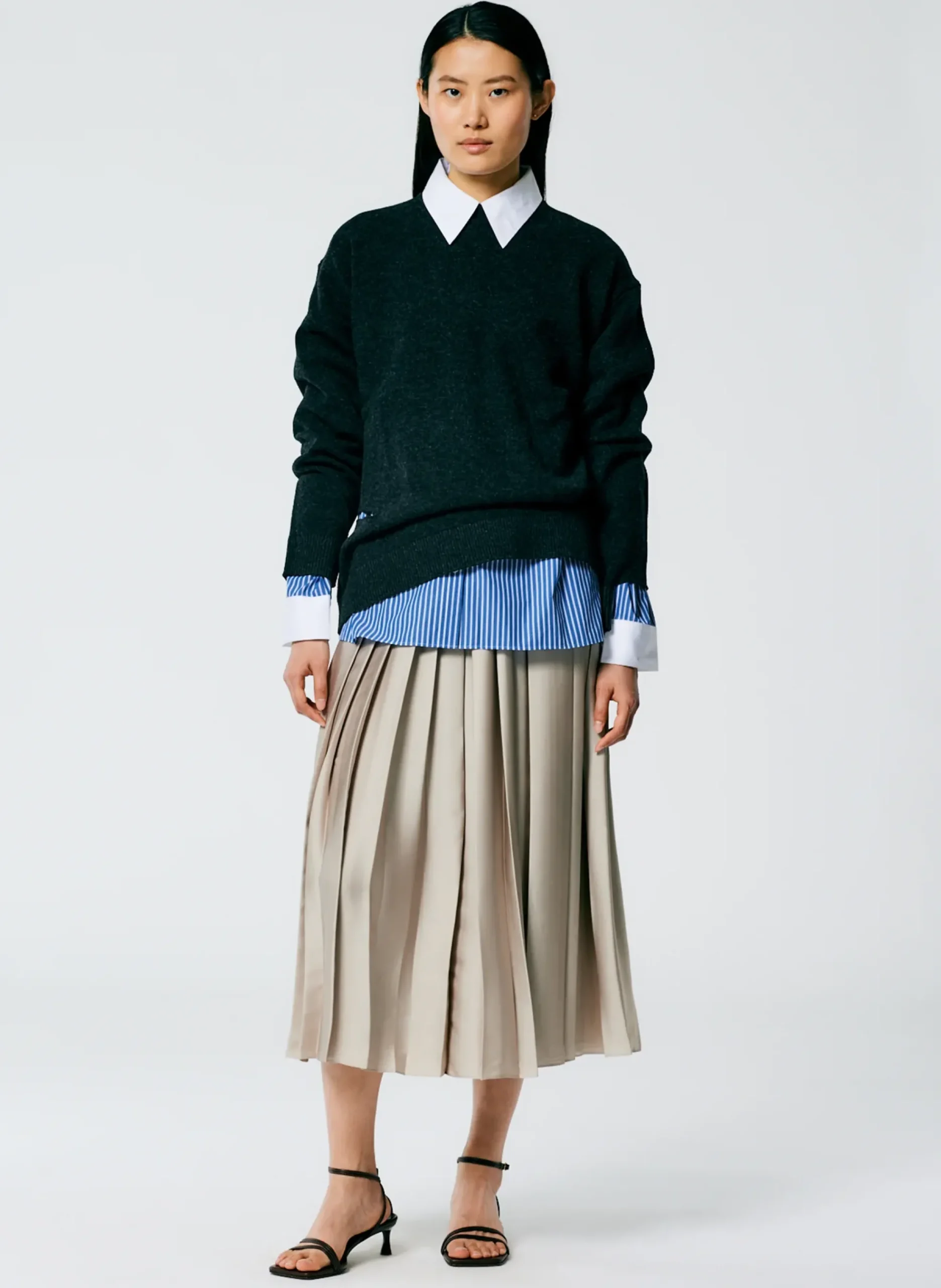 Feather Weight Pleated Pull On Skirt-Tibi Fashion