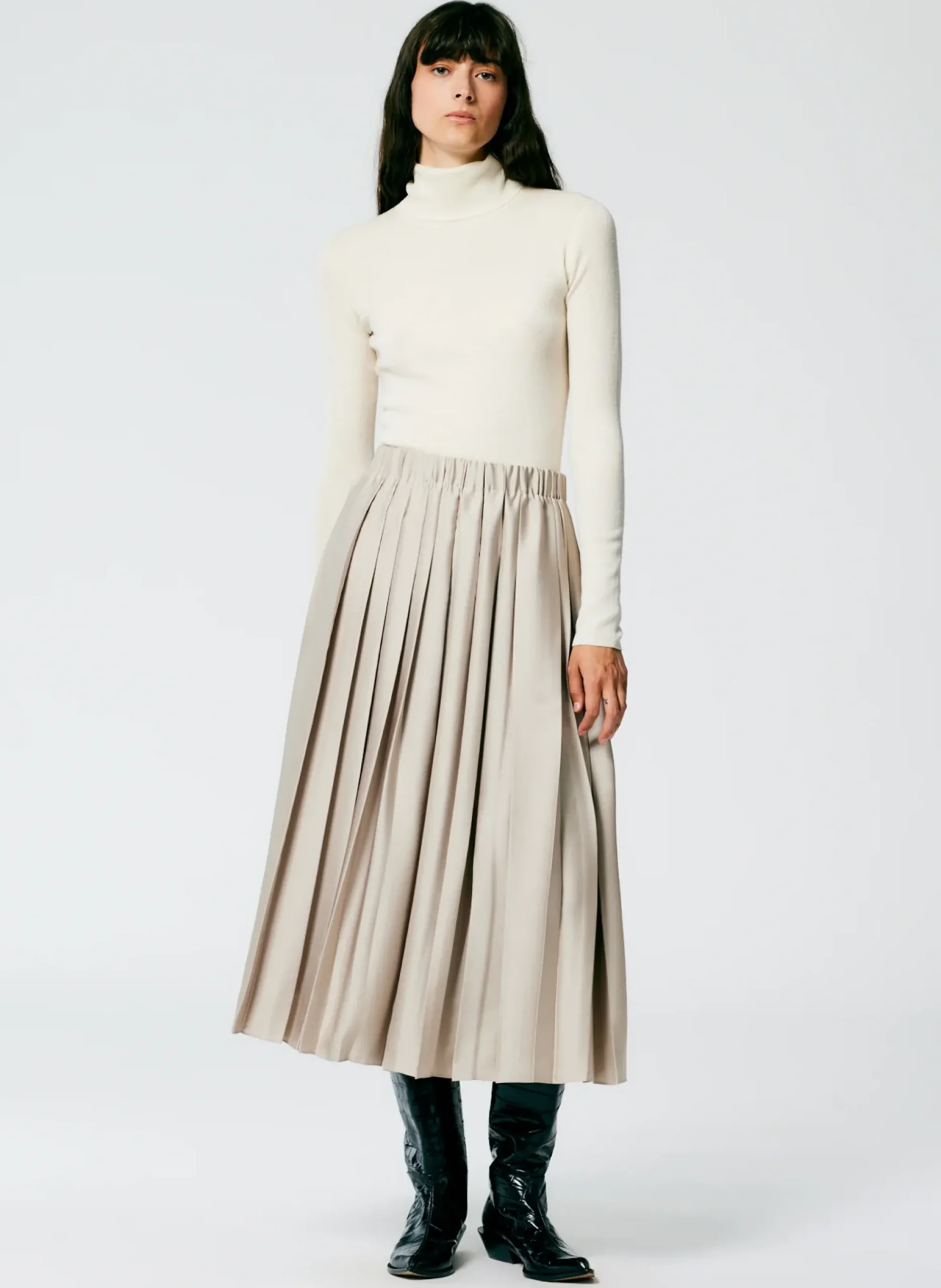 Feather Weight Pleated Pull On Skirt-Tibi Fashion
