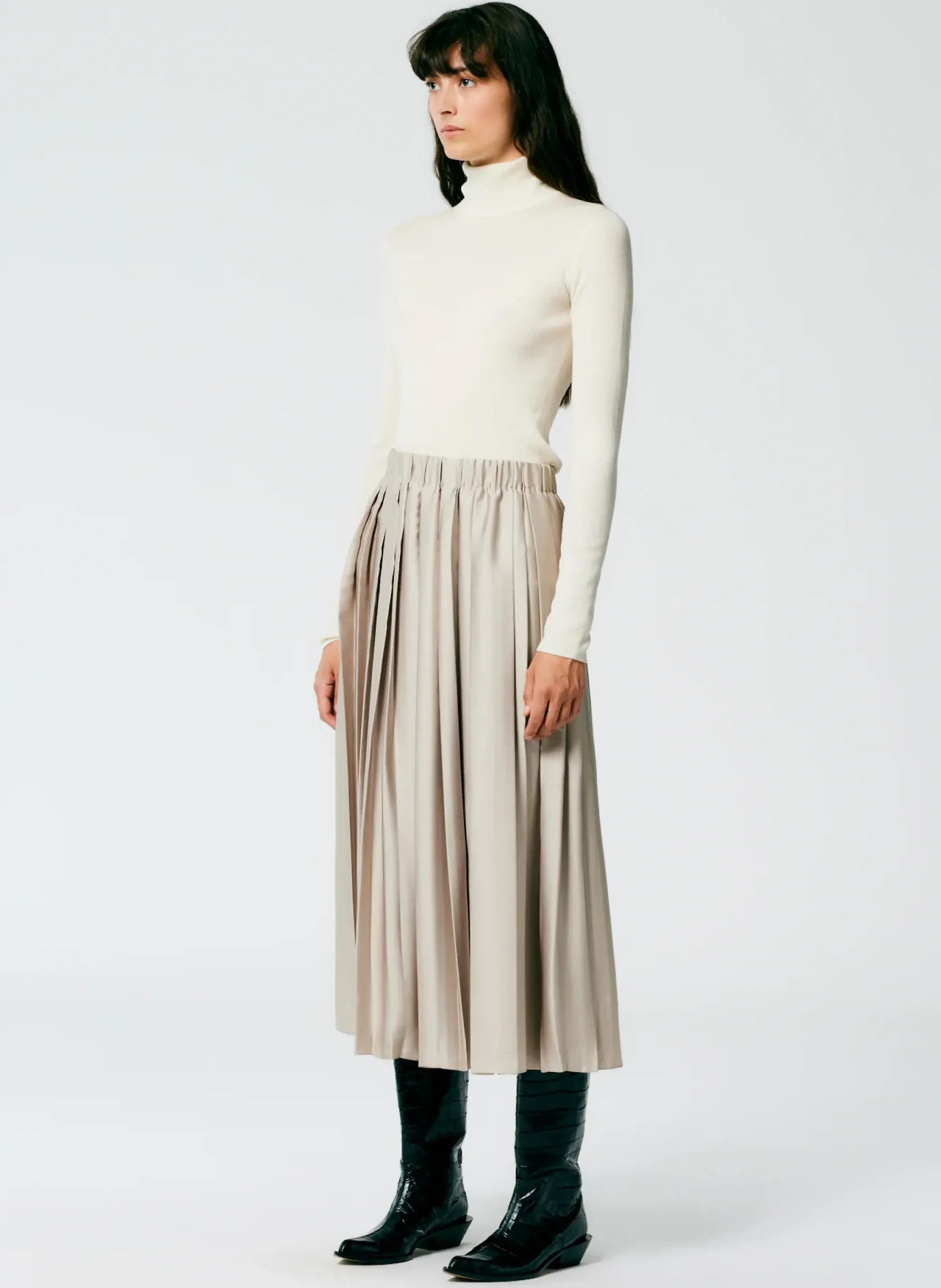 Feather Weight Pleated Pull On Skirt-Tibi Fashion