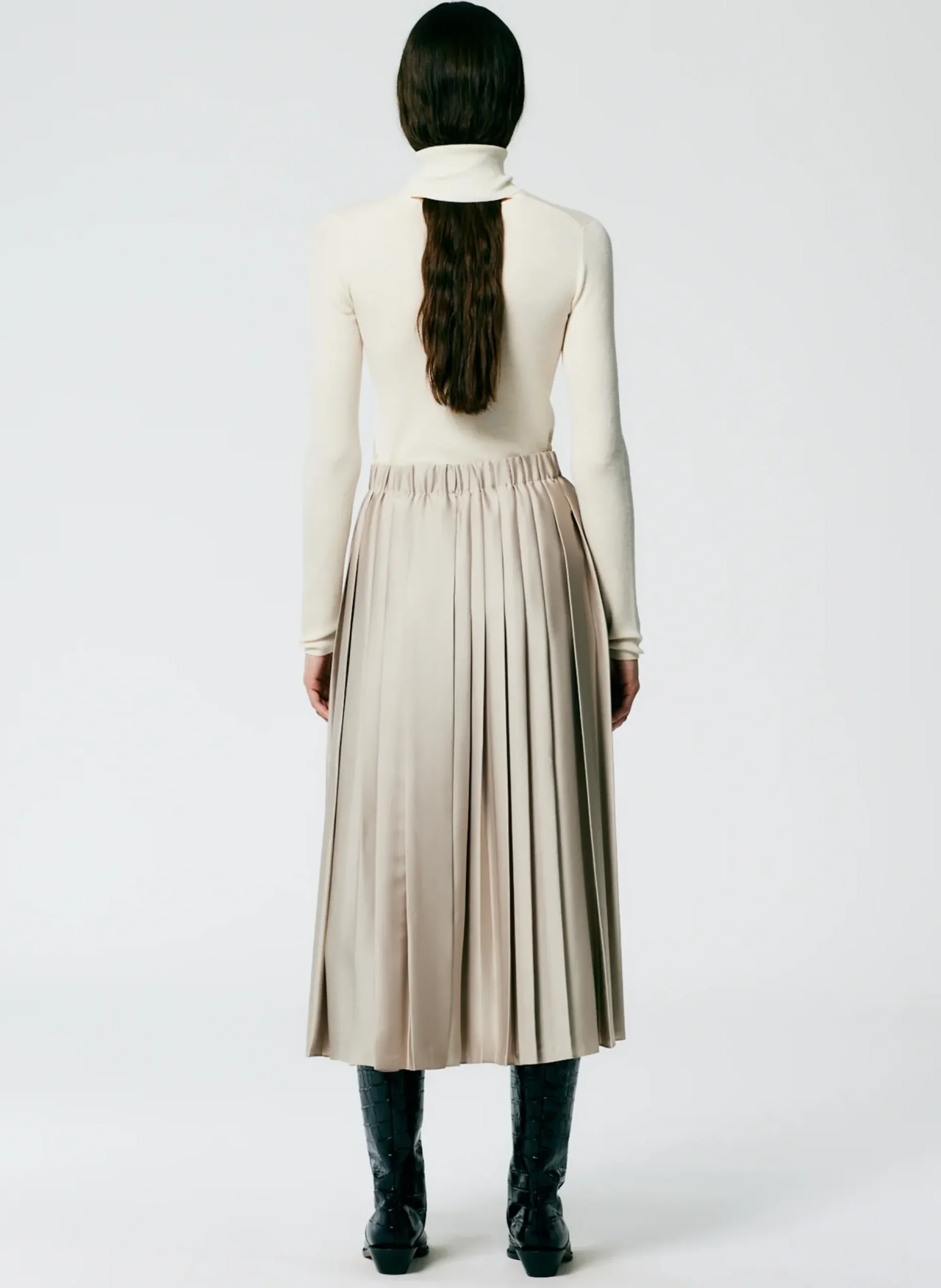 Feather Weight Pleated Pull On Skirt-Tibi Fashion