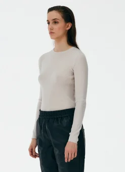 Feather Weight Ribbed Crewneck Pullover Sweater-Tibi Clearance