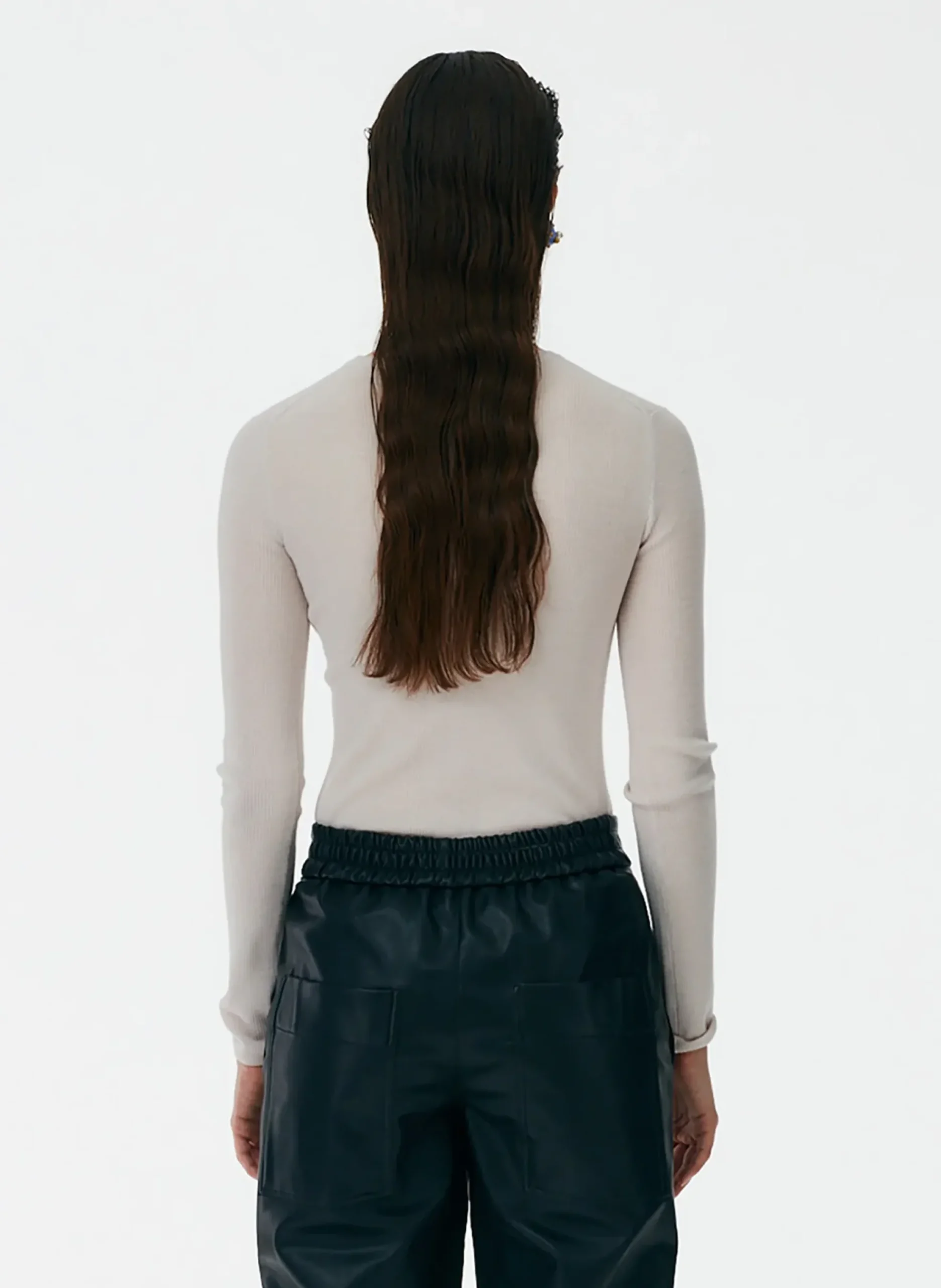 Feather Weight Ribbed Crewneck Pullover Sweater-Tibi Clearance