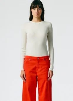 Feather Weight Ribbed Crewneck Pullover Sweater-Tibi Clearance