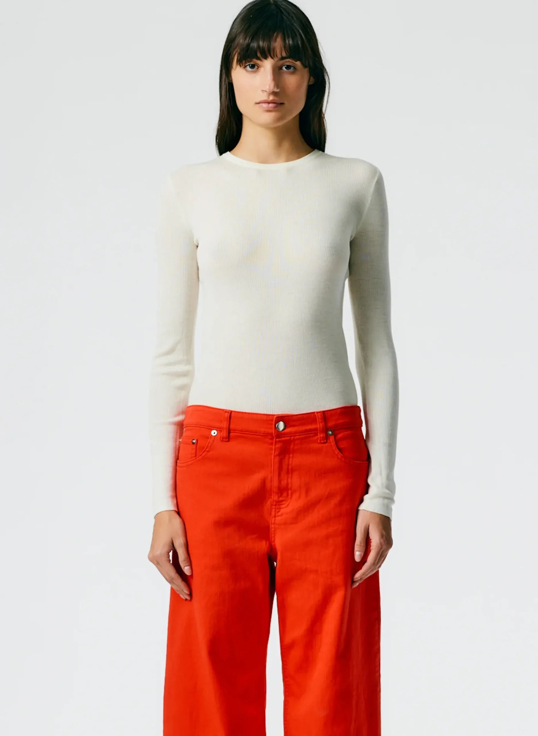 Feather Weight Ribbed Crewneck Pullover Sweater-Tibi Clearance