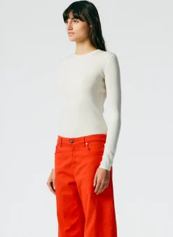 Feather Weight Ribbed Crewneck Pullover Sweater-Tibi Clearance