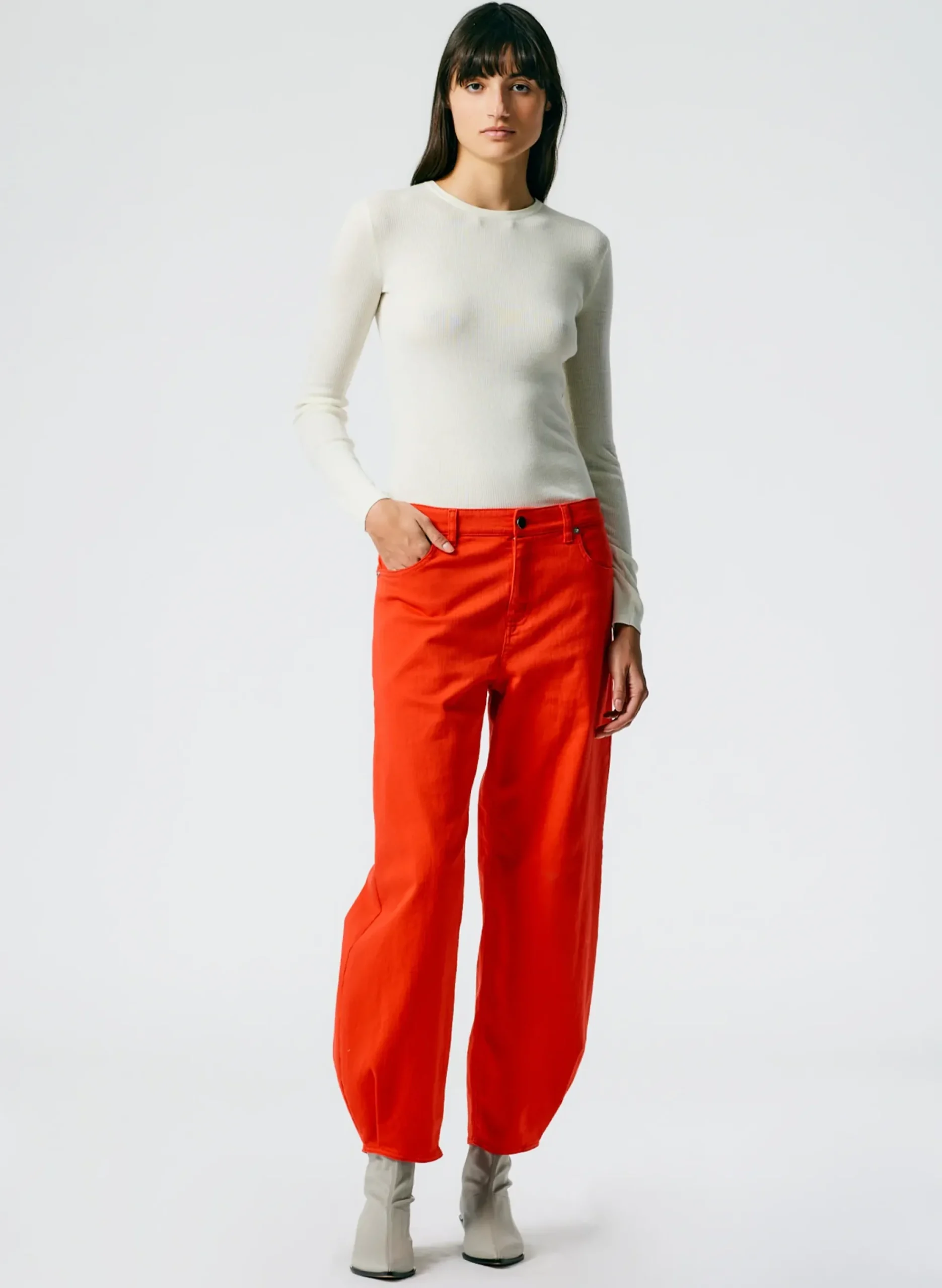 Feather Weight Ribbed Crewneck Pullover Sweater-Tibi Clearance