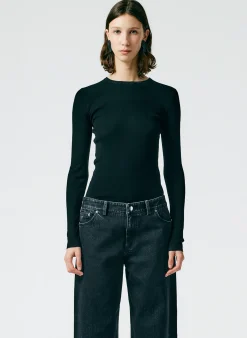 Feather Weight Ribbed Crewneck Pullover Sweater-Tibi Discount