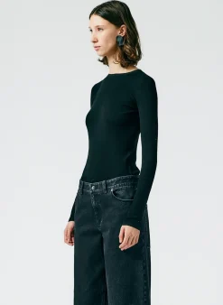 Feather Weight Ribbed Crewneck Pullover Sweater-Tibi Discount