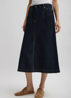 Indigo Denim Midi A-Line Skirt-Tibi Discount