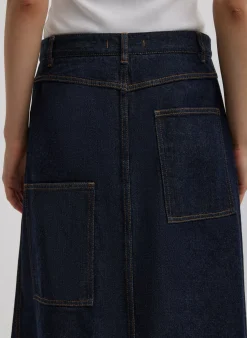 Indigo Denim Midi A-Line Skirt-Tibi Discount