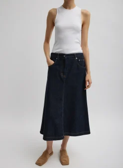 Indigo Denim Midi A-Line Skirt-Tibi Discount