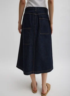 Indigo Denim Midi A-Line Skirt-Tibi Discount