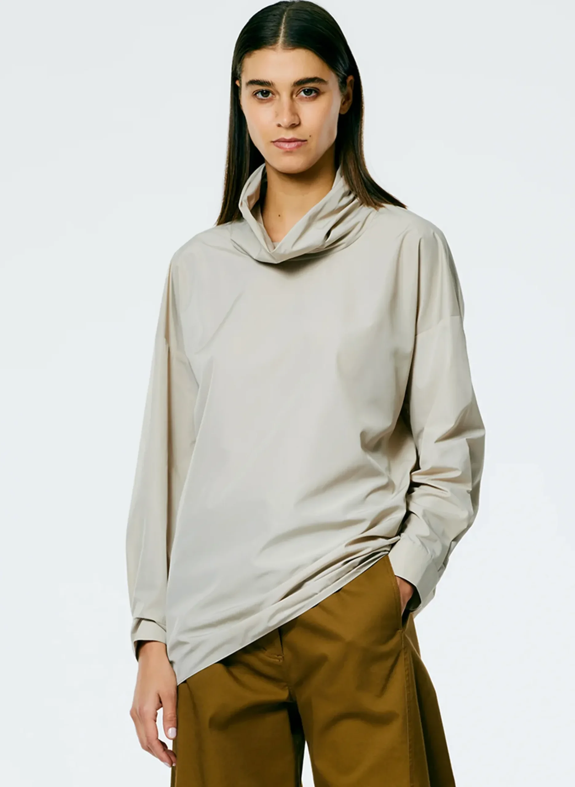 Italian Sporty Nylon Cowl Neck Top-Tibi Sale