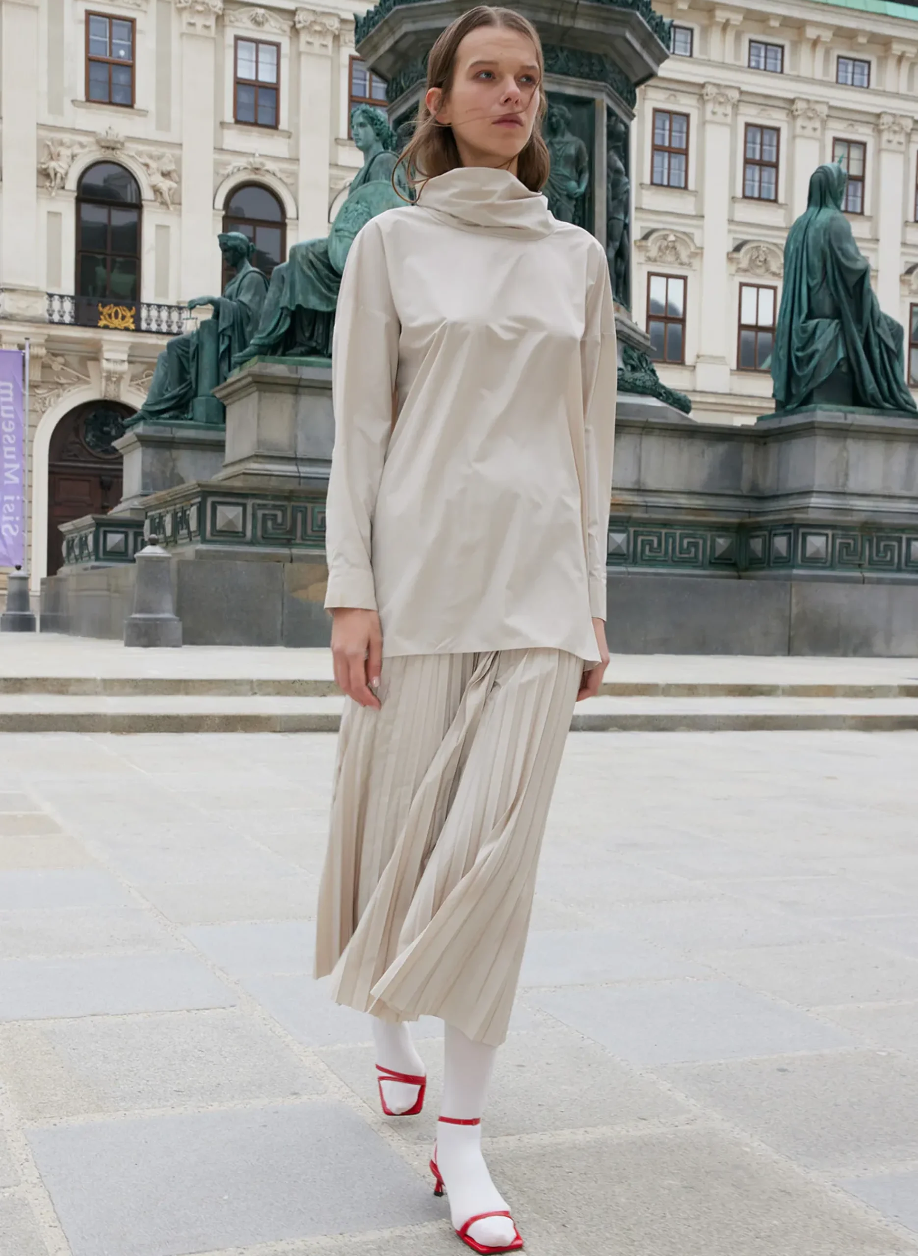 Italian Sporty Nylon Cowl Neck Top-Tibi Sale