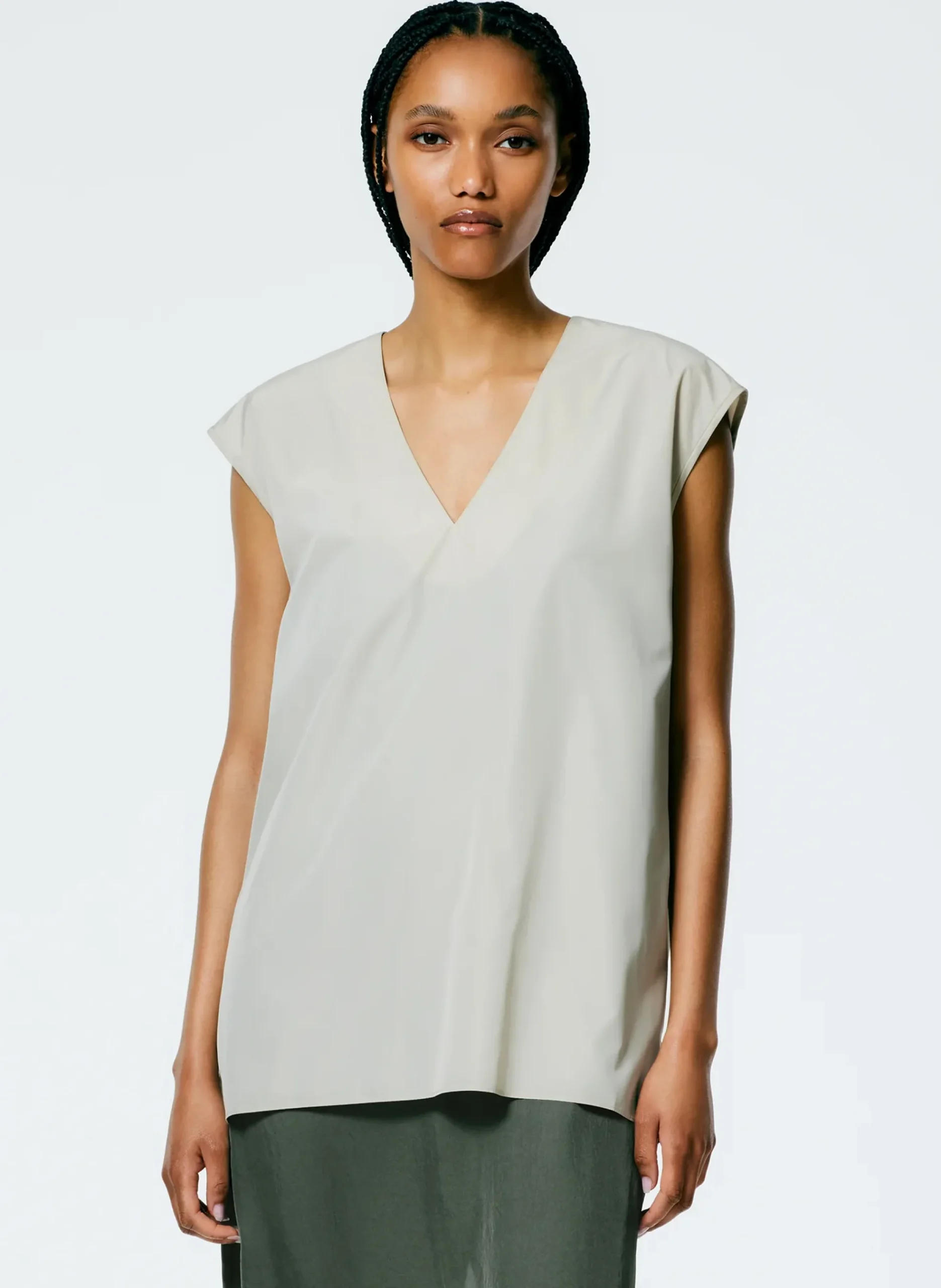 Italian Sporty Nylon Sleeveless V-Neck Top-Tibi Outlet