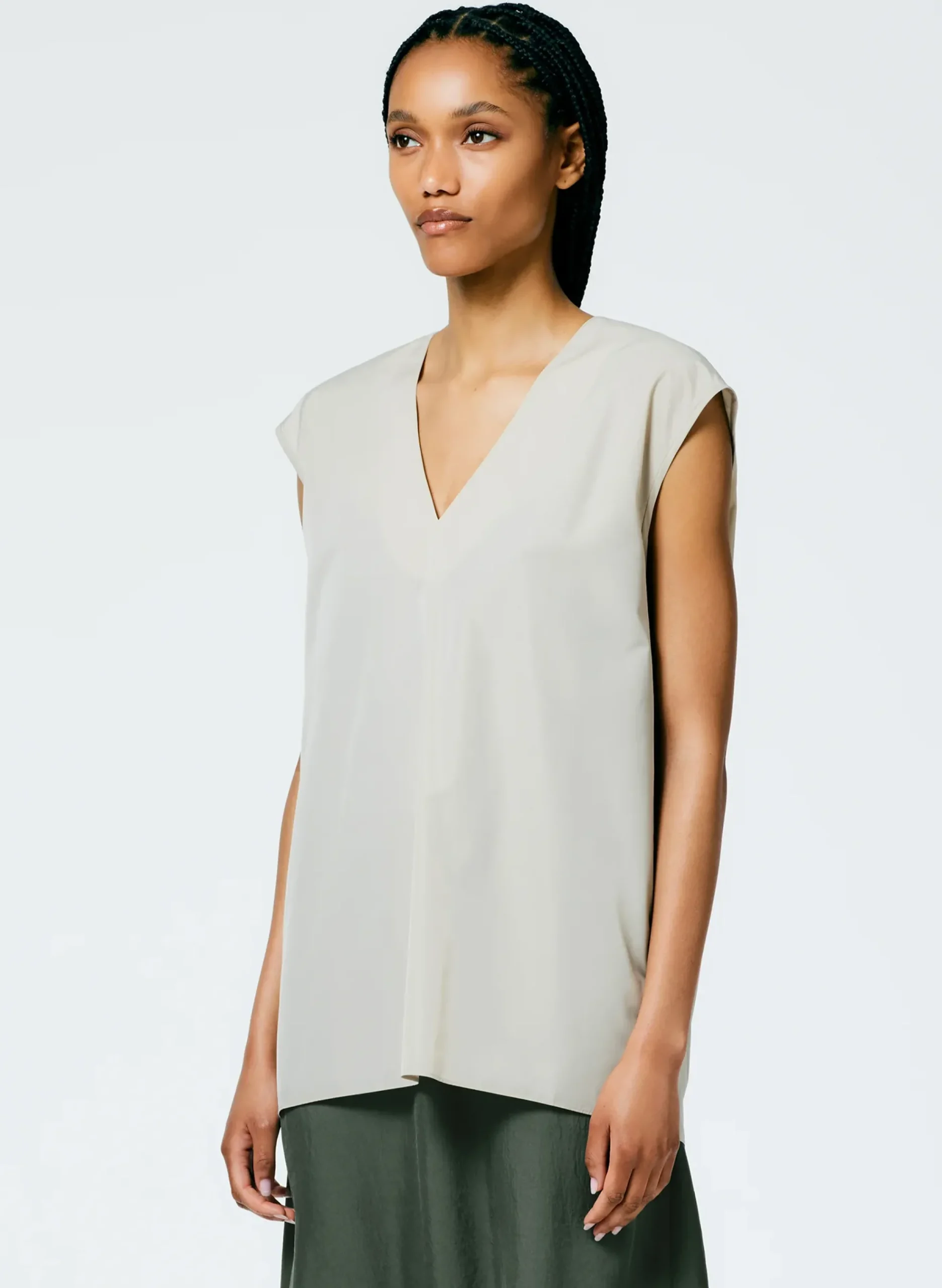 Italian Sporty Nylon Sleeveless V-Neck Top-Tibi Outlet