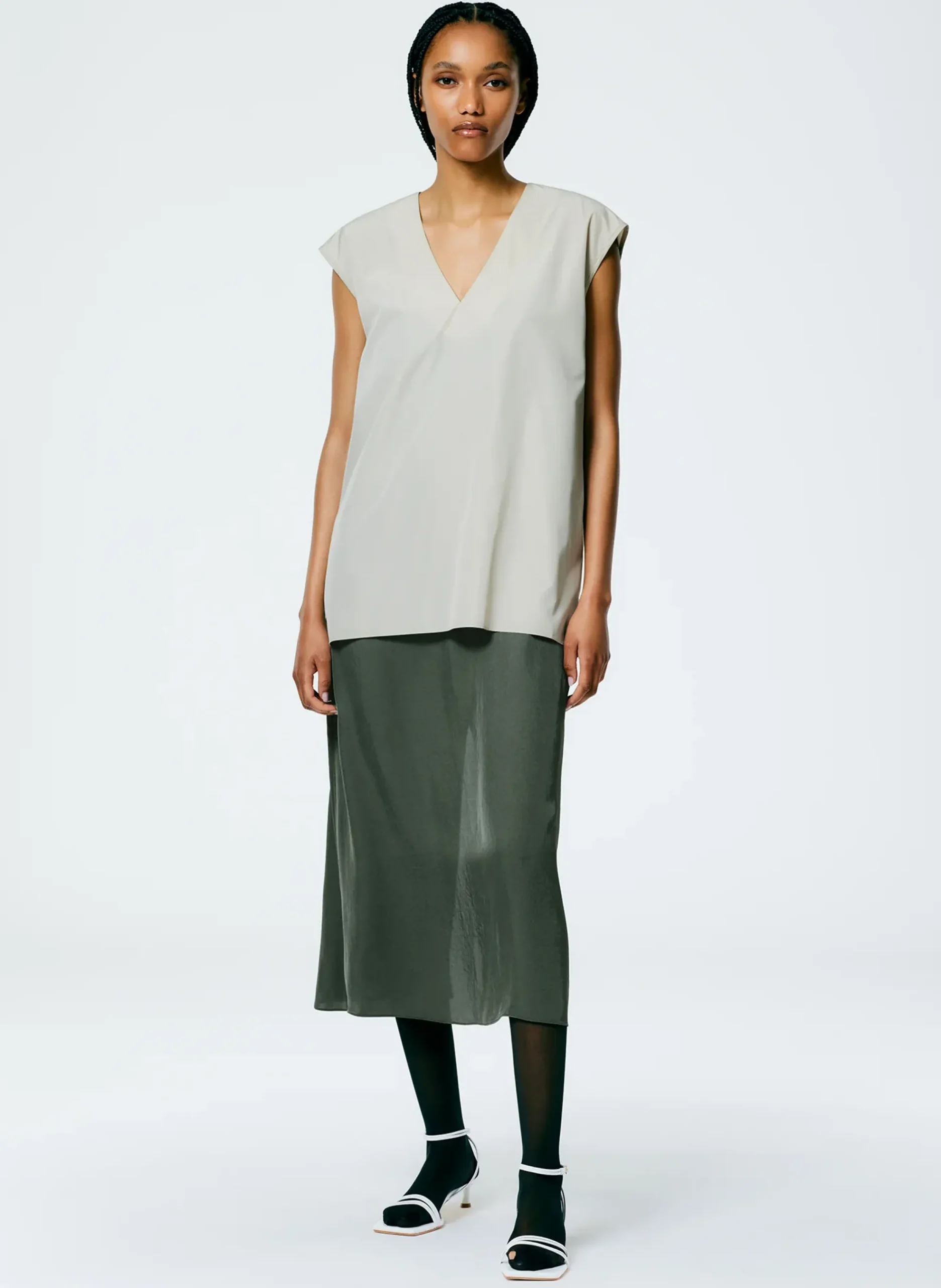 Italian Sporty Nylon Sleeveless V-Neck Top-Tibi Outlet