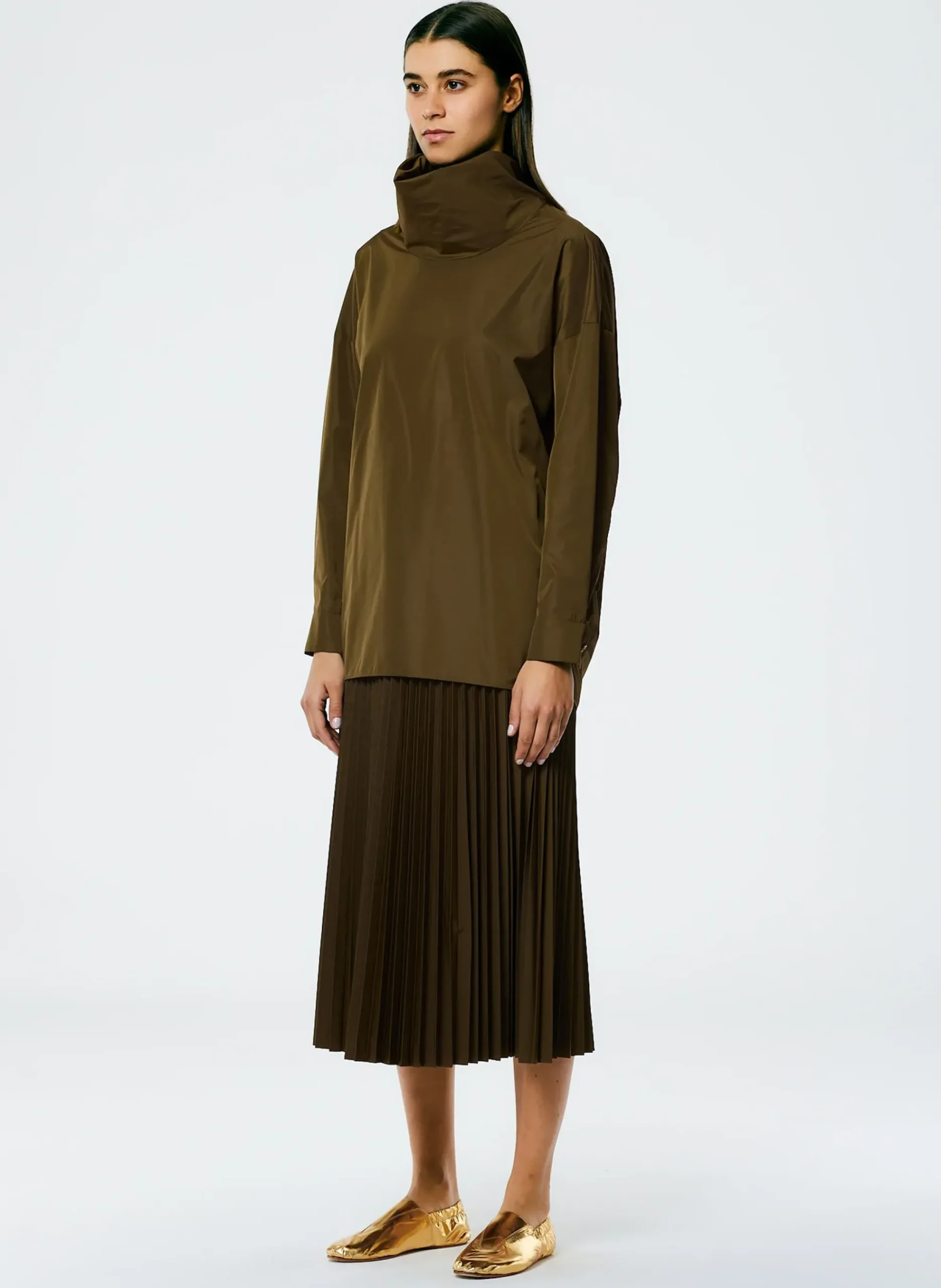 Italian Sporty Nylon Sunray Pleated Pull On Skirt-Tibi Hot