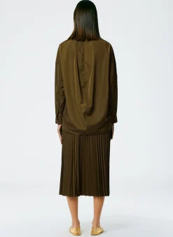 Italian Sporty Nylon Sunray Pleated Pull On Skirt-Tibi Hot