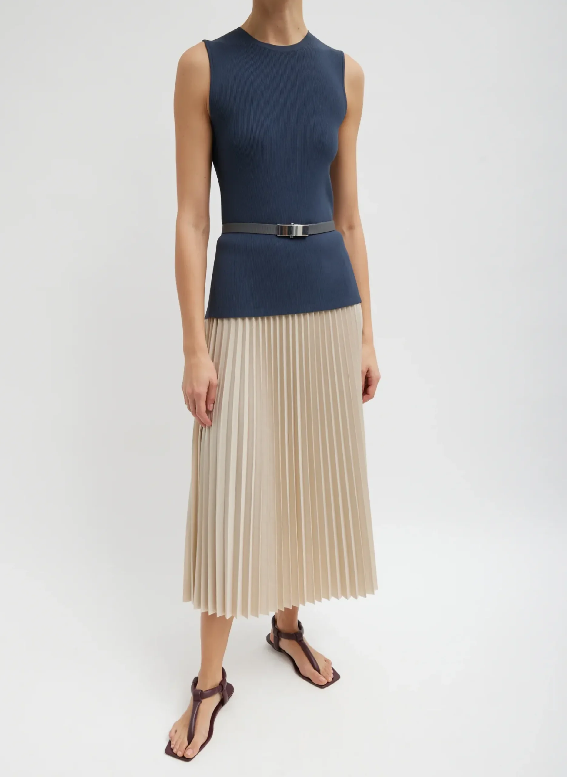 Italian Sporty Nylon Sunray Pleated Pull On Skirt-Tibi Best