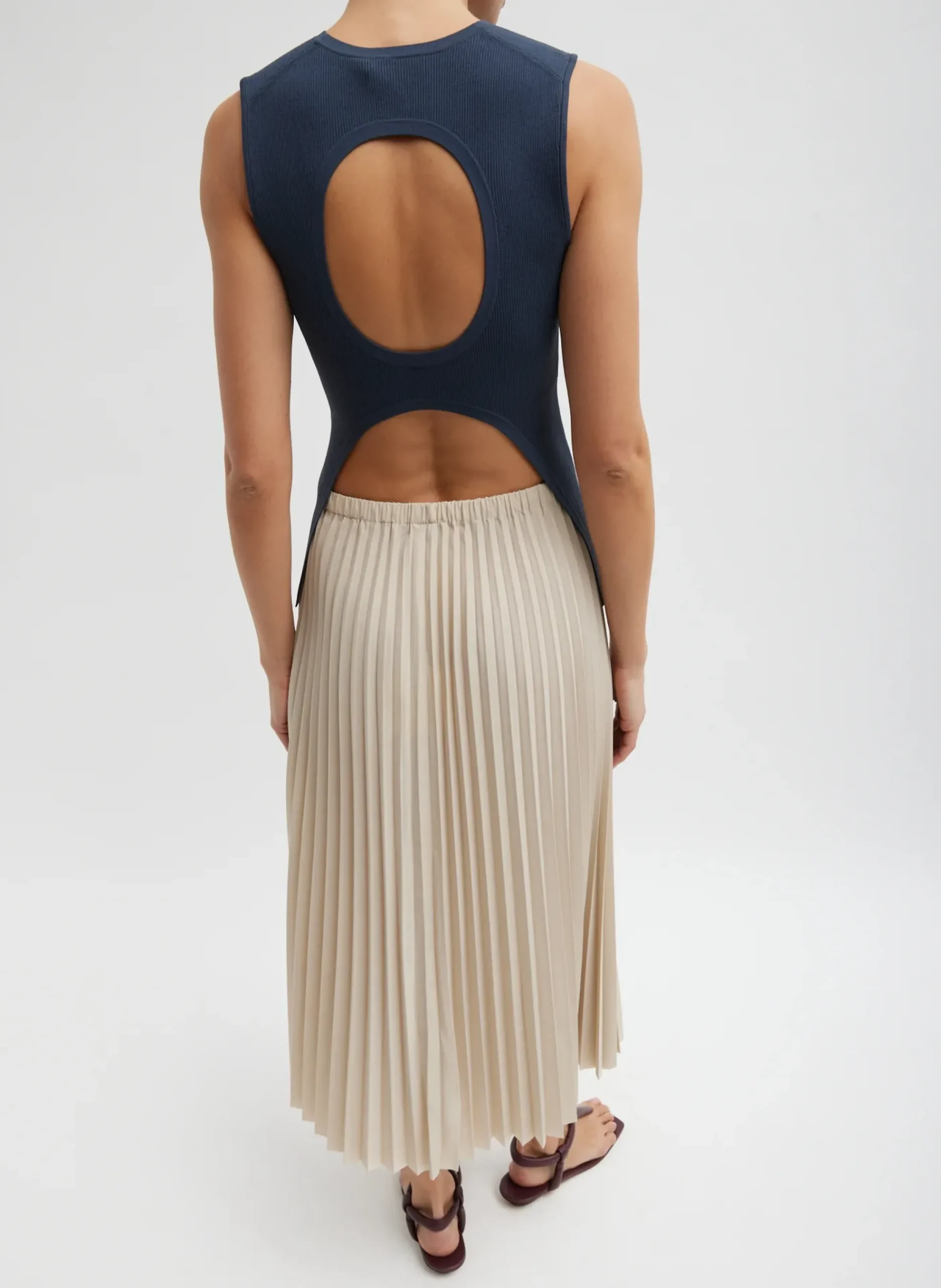 Italian Sporty Nylon Sunray Pleated Pull On Skirt-Tibi Best