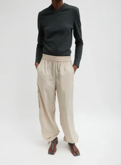 Italian Sporty Nylon Wide Leg Pull On Pant-Tibi Outlet
