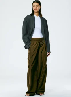 Italian Sporty Nylon Wide Leg Pull On Pant-Tibi Online