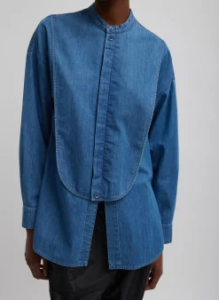 Light Weight Stone Wash Denim Tuxedo Shirt-Tibi Outlet