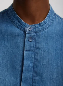 Light Weight Stone Wash Denim Tuxedo Shirt-Tibi Outlet