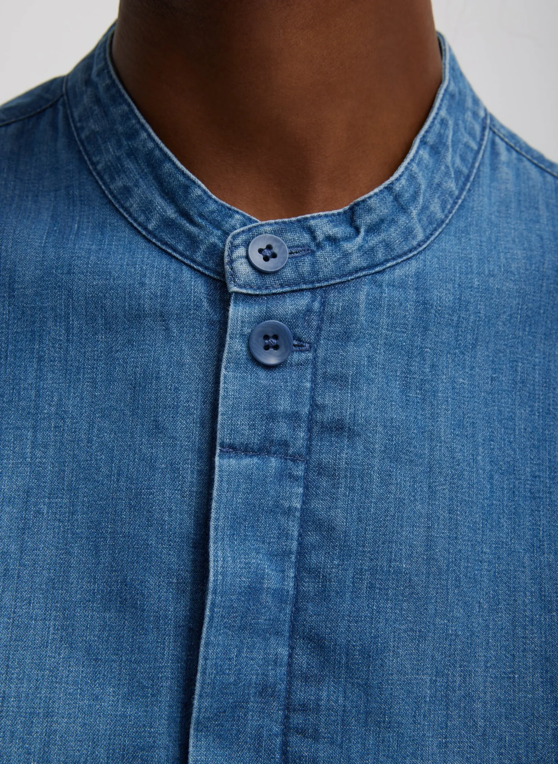 Light Weight Stone Wash Denim Tuxedo Shirt-Tibi Outlet