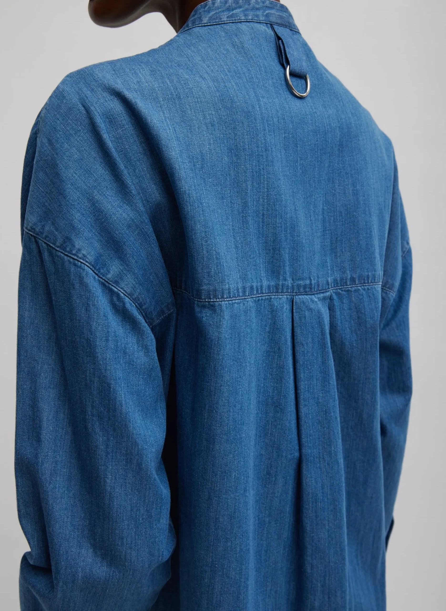 Light Weight Stone Wash Denim Tuxedo Shirt-Tibi Outlet