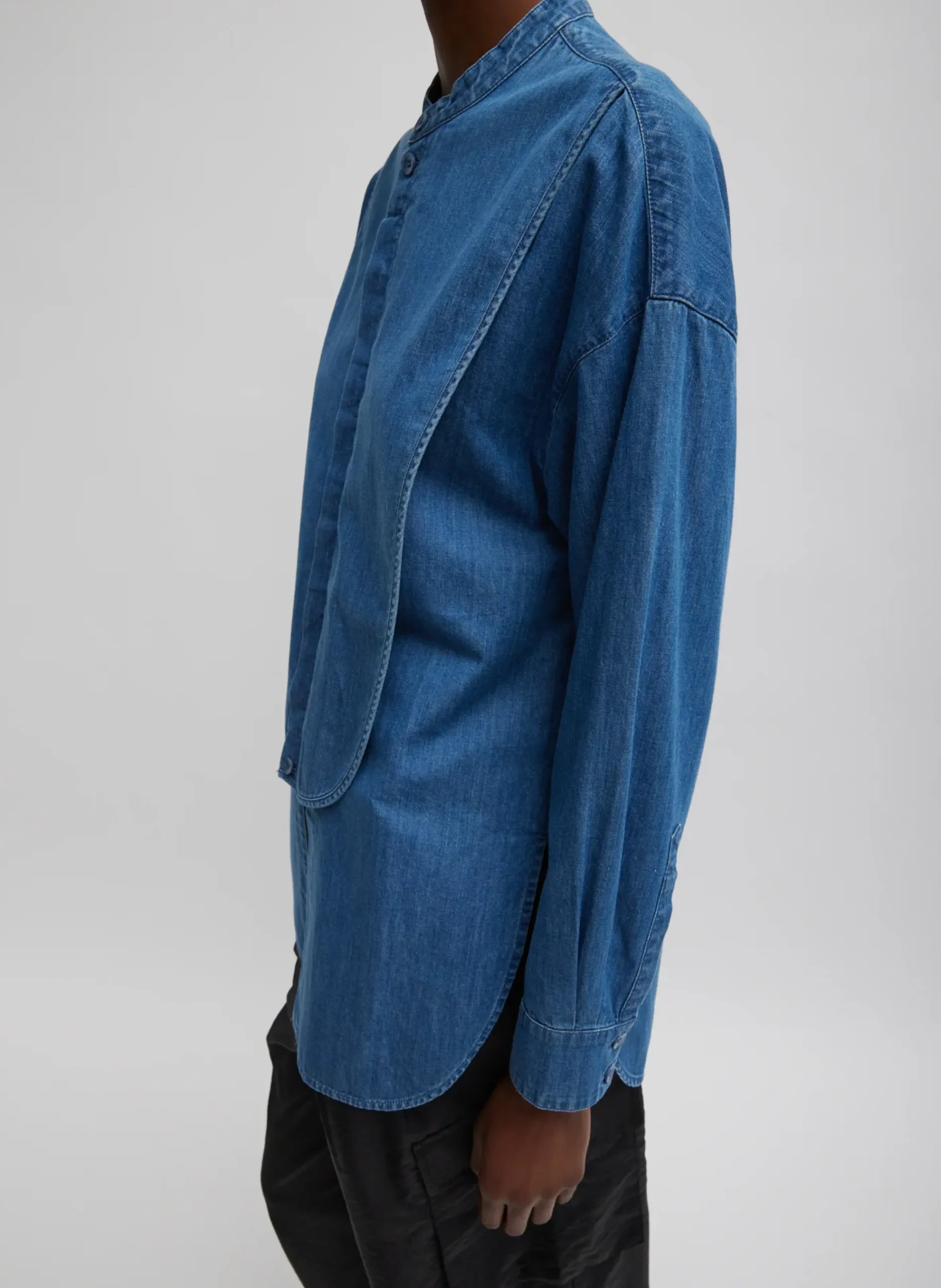 Light Weight Stone Wash Denim Tuxedo Shirt-Tibi Outlet