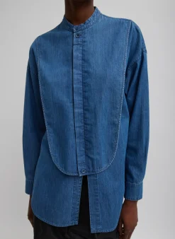 Light Weight Stone Wash Denim Tuxedo Shirt-Tibi Outlet