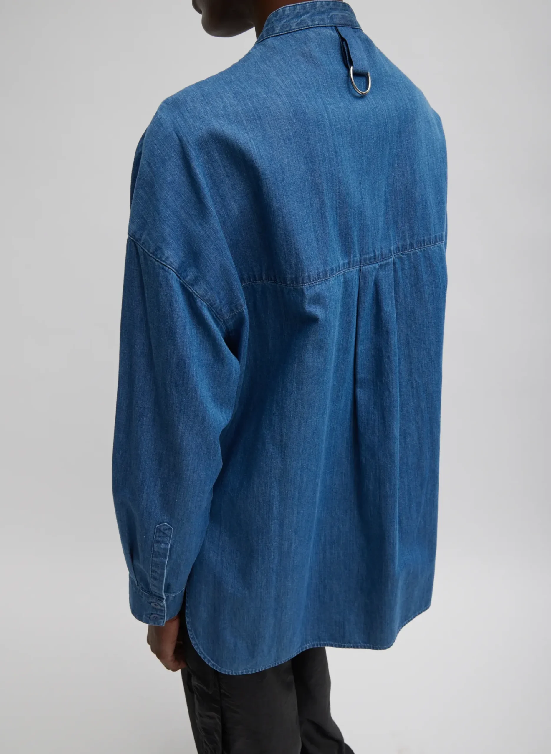 Light Weight Stone Wash Denim Tuxedo Shirt-Tibi Outlet