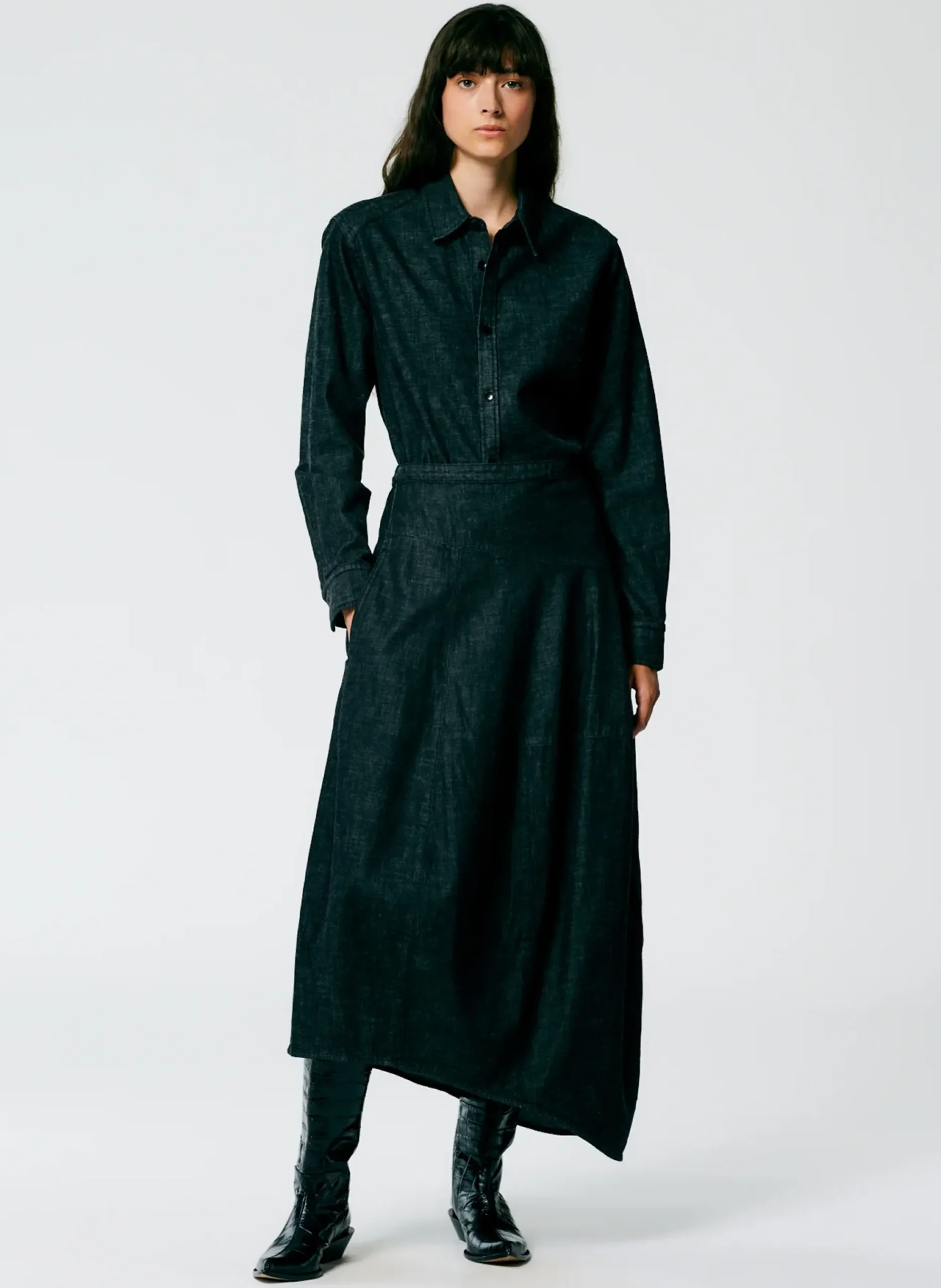 Light Weight Stone Washed Denim Asymmetrical Balloon Skirt - Petite-Tibi Clearance